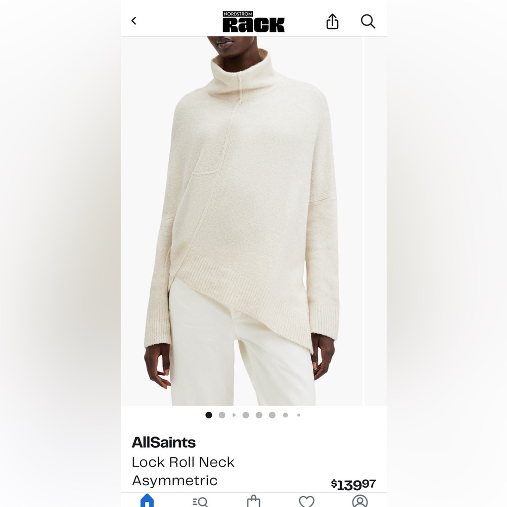 All Saints Lock Roll Neck Asymmetrical Cream Sweater